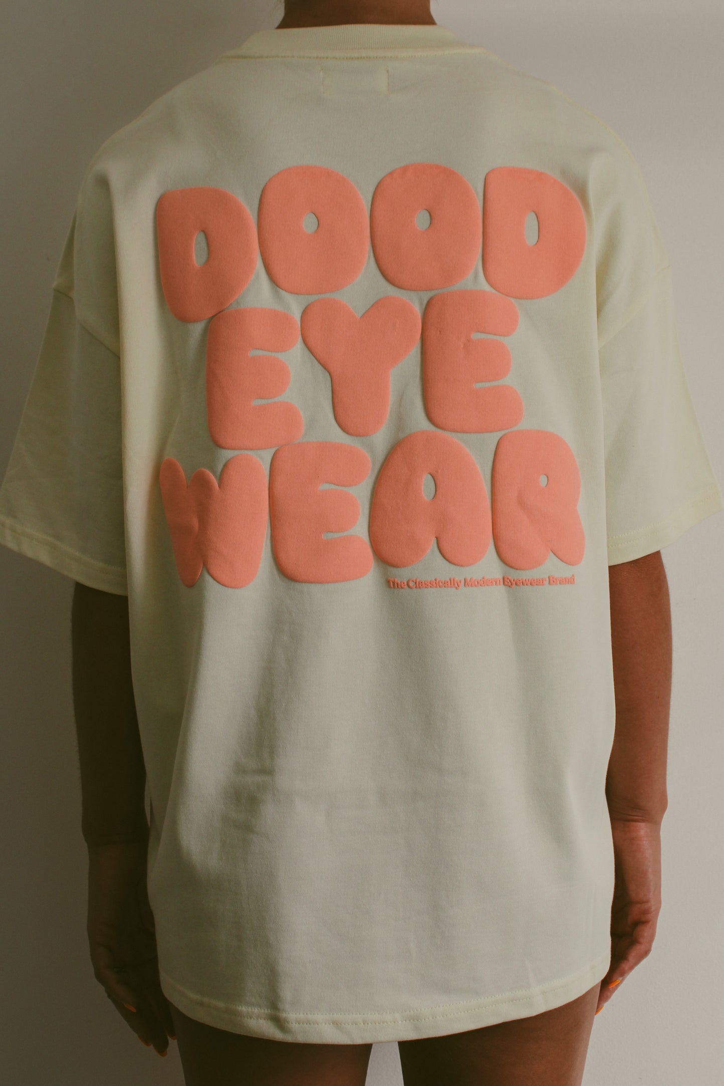 Off White T with Puff Logo in Peach