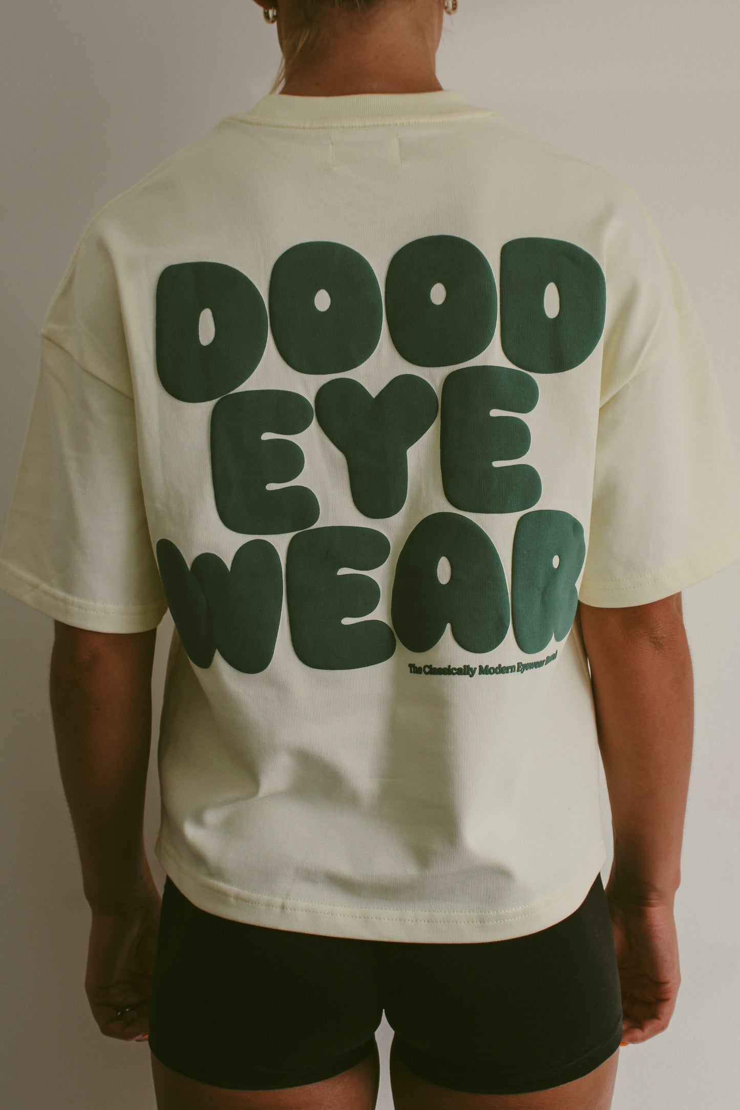 Off White T with Puff Logo in Green