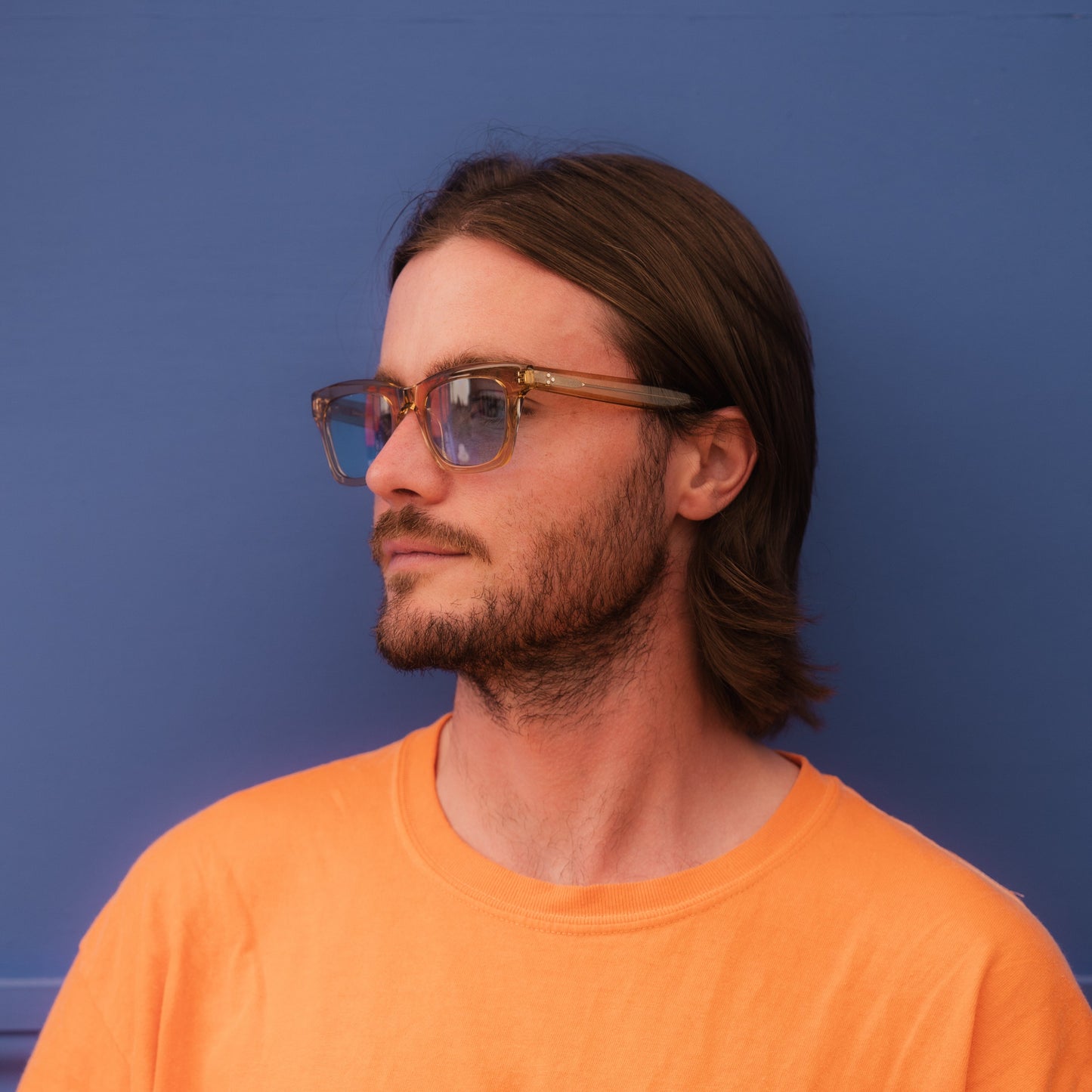 918 Clear Light Brown Frame with Light Blue Lenses