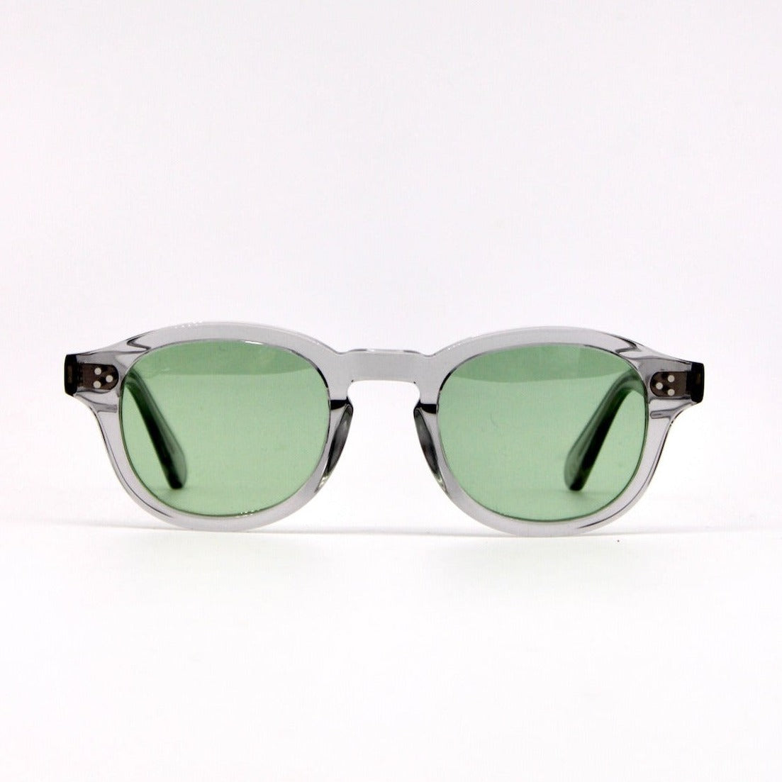 Clear frame shop green lens sunglasses